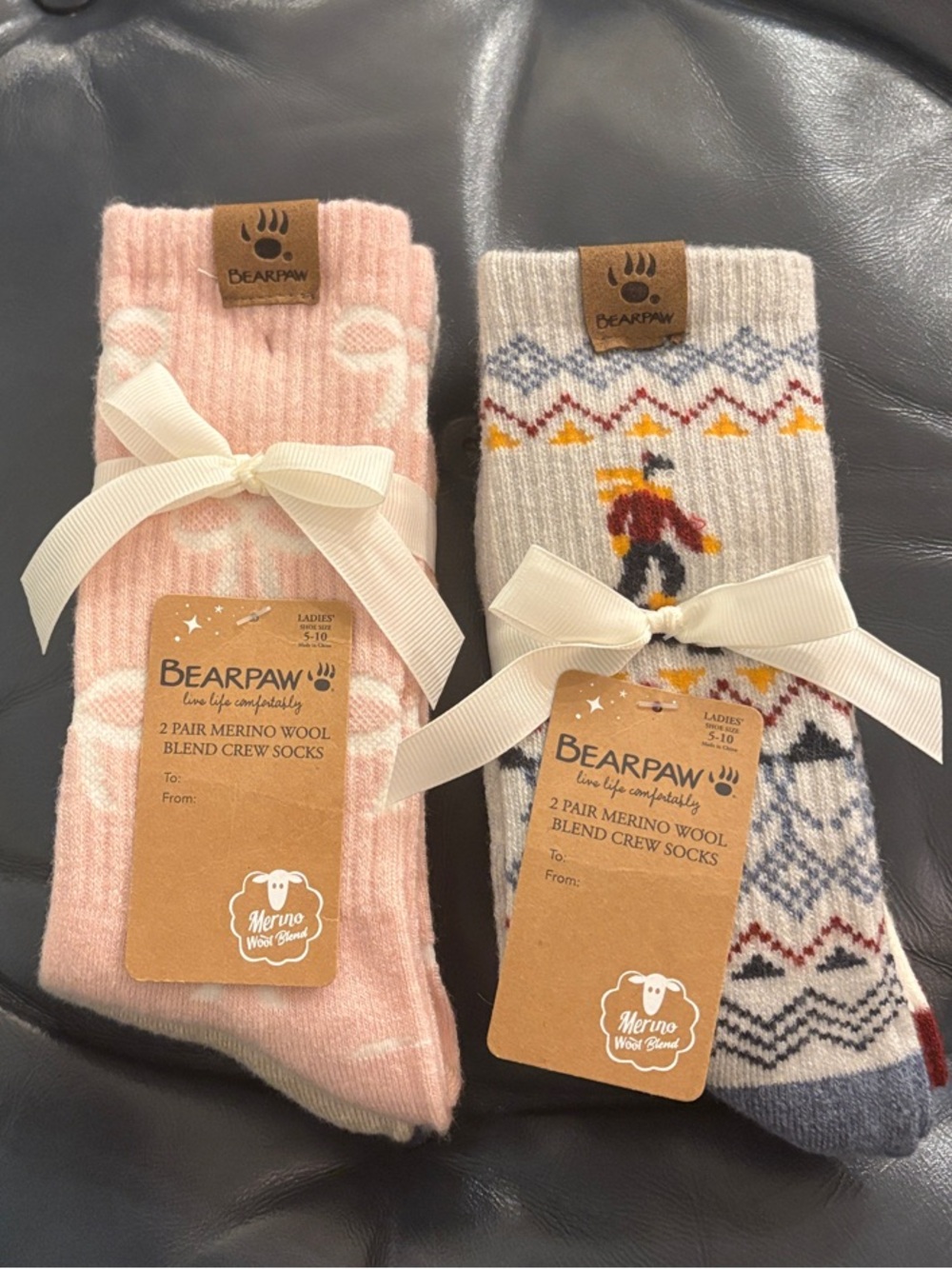 BearPaw Merino Wool Blend Crew Socks - 2- 2 Packs- 4 Pairs